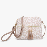 Jen & Co. - Cheetah Print Crossbody Wristlet Front Zip Pocket Tassels