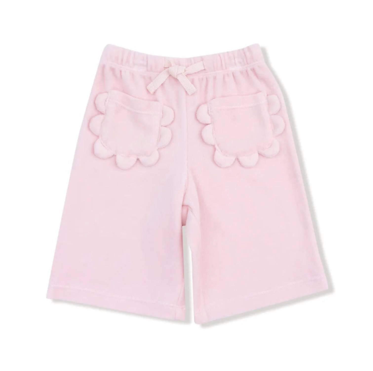 ANGEL DEAR Girls Velour Teddy Bear Petal Pocket Pants Set in veiled pink - item - alternate view