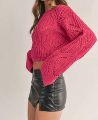 Klesis - Crewneck Balloon Sleeve Cropped Knit Sweater