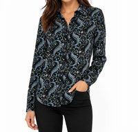 Papillon - Women's Floral Paisley Collared Button Front Blouse