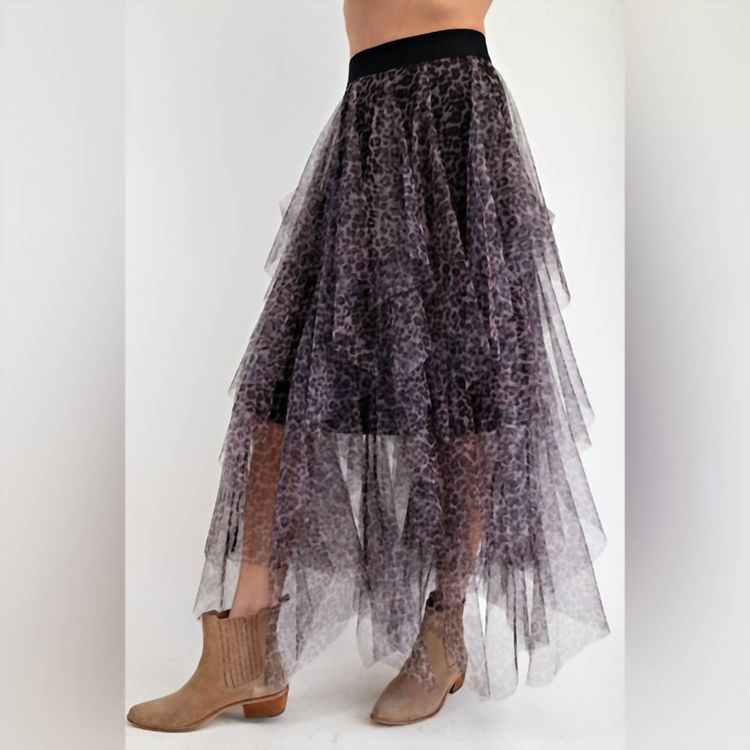 Easel - Animal Print Mesh Skirt