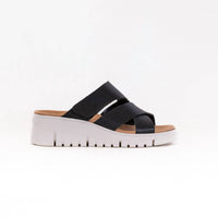 VIONIC Women's Uptown Sunset Wedge Sandal in black leather - women's sandal