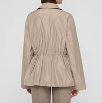 Lafayette 148 Tech Twill Gathered Waist Oversized Jacket in hickory - women's jacket - alternate view