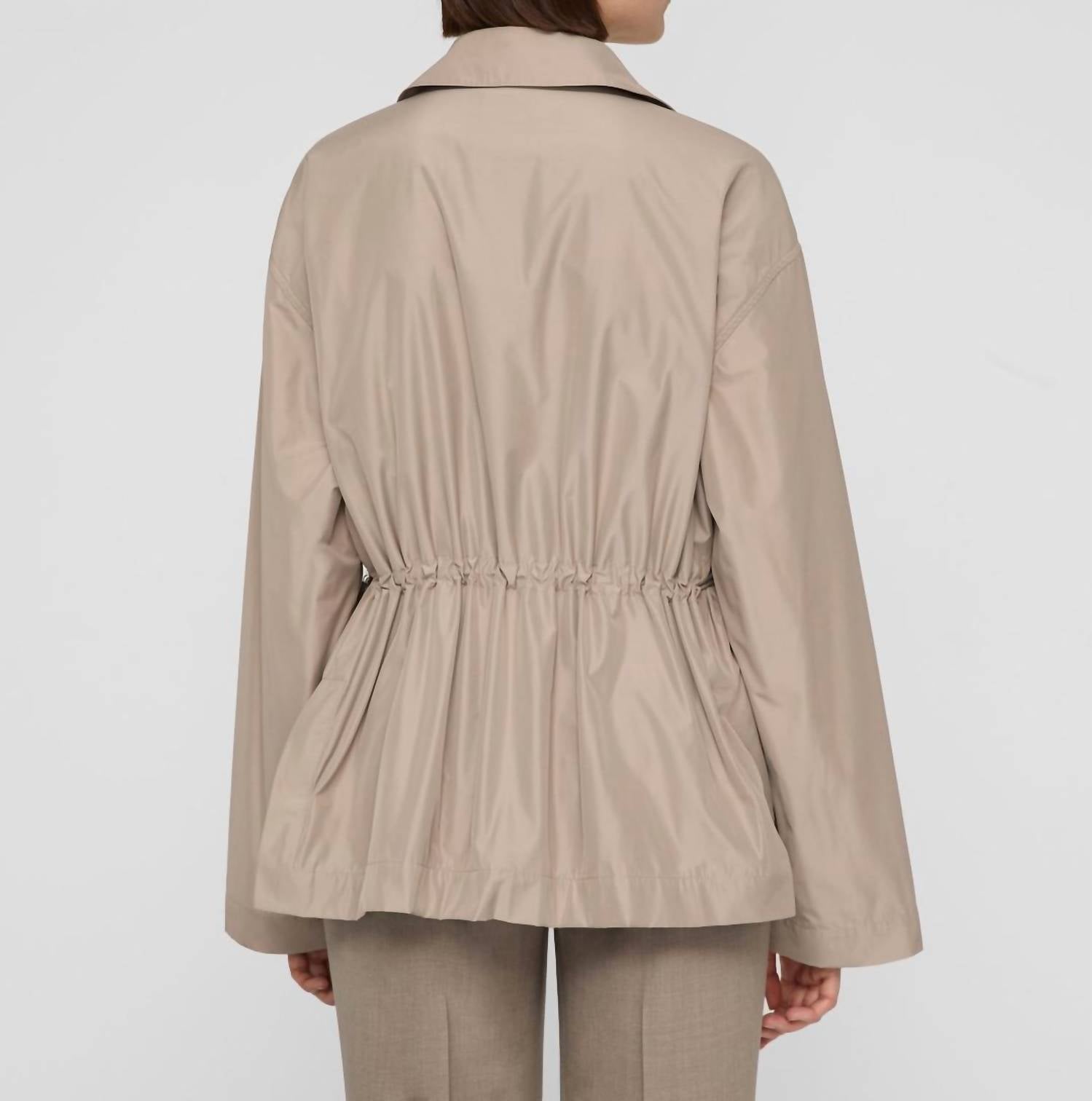 Lafayette 148 Tech Twill Gathered Waist Oversized Jacket in hickory - women's jacket - alternate view