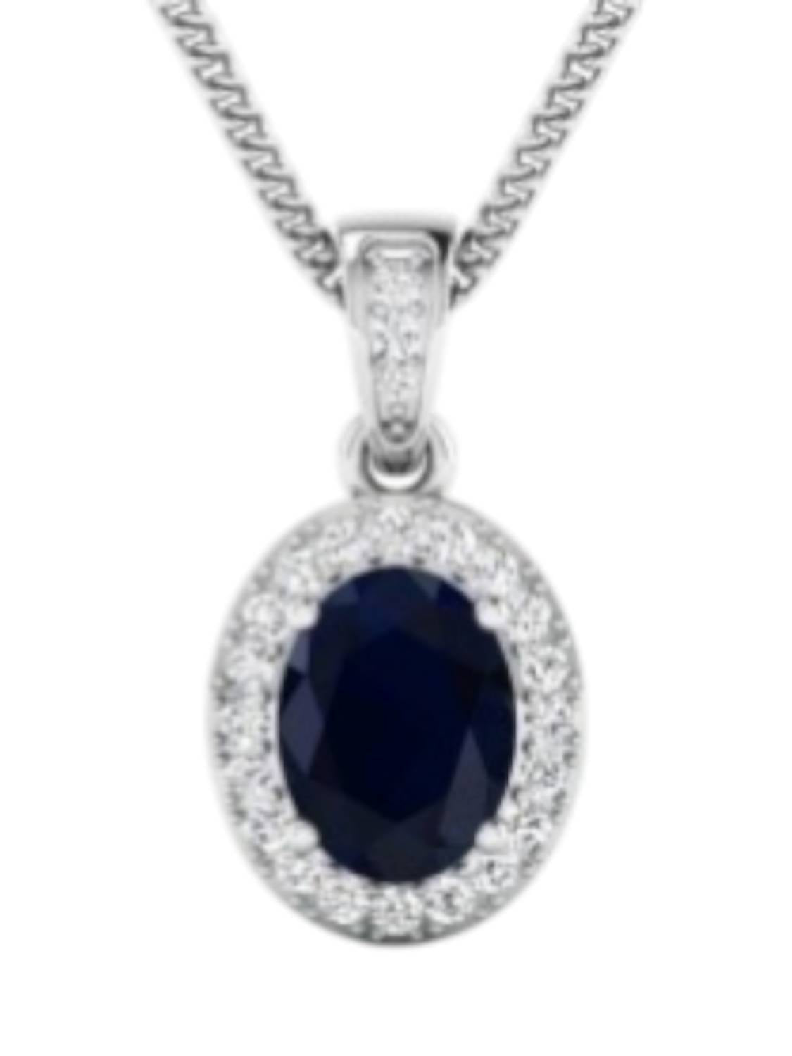 Diana M Jewels Women's Oval Natural Blue Sapphire Pendant Necklace (1.48 Ct) - Petite in 14k white gold - women's jewelry