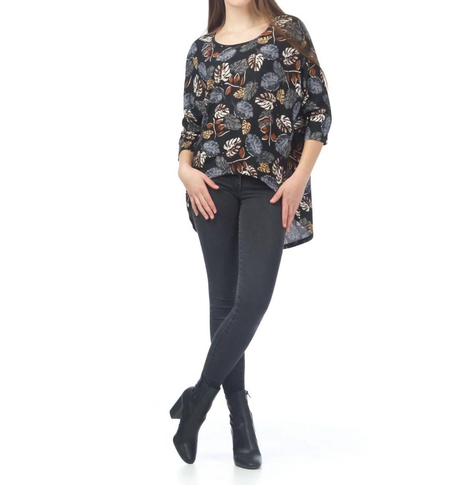 Papillon - Leaf Print High Low Sweater