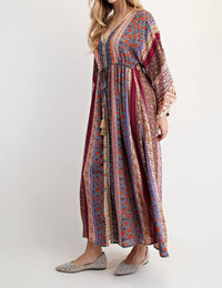 Easel - Printed Bell Sleeve Maxi Duster Dress