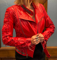 Kippys Laced Heart Leather Moto Jacket in red - women's jacket