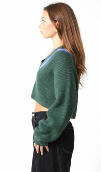 Olivaceous - Varsity Cable V Neck Sweater