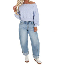 PAPERMOON Comfy Spot Polka Dot Off Shoulder Sweatshirt in light blue - women's sweater - view 5