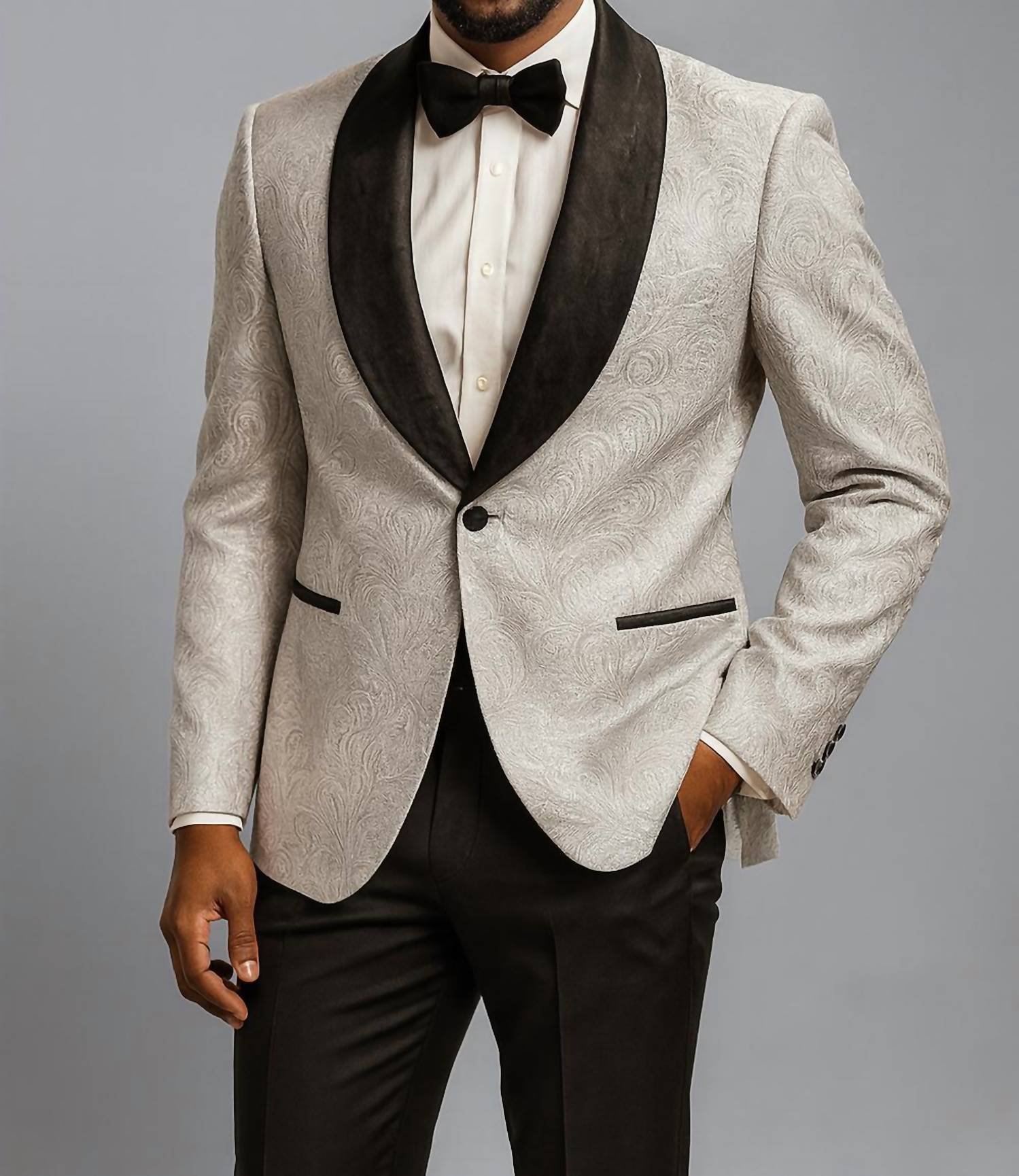 MAZARI Bow Tie Tuxedo 3 Piece Set in silver - men's jacket