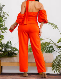 Karen T Design High Waist Mock Neck Two Piece Set in orange - women's sleepwear - alternate view
