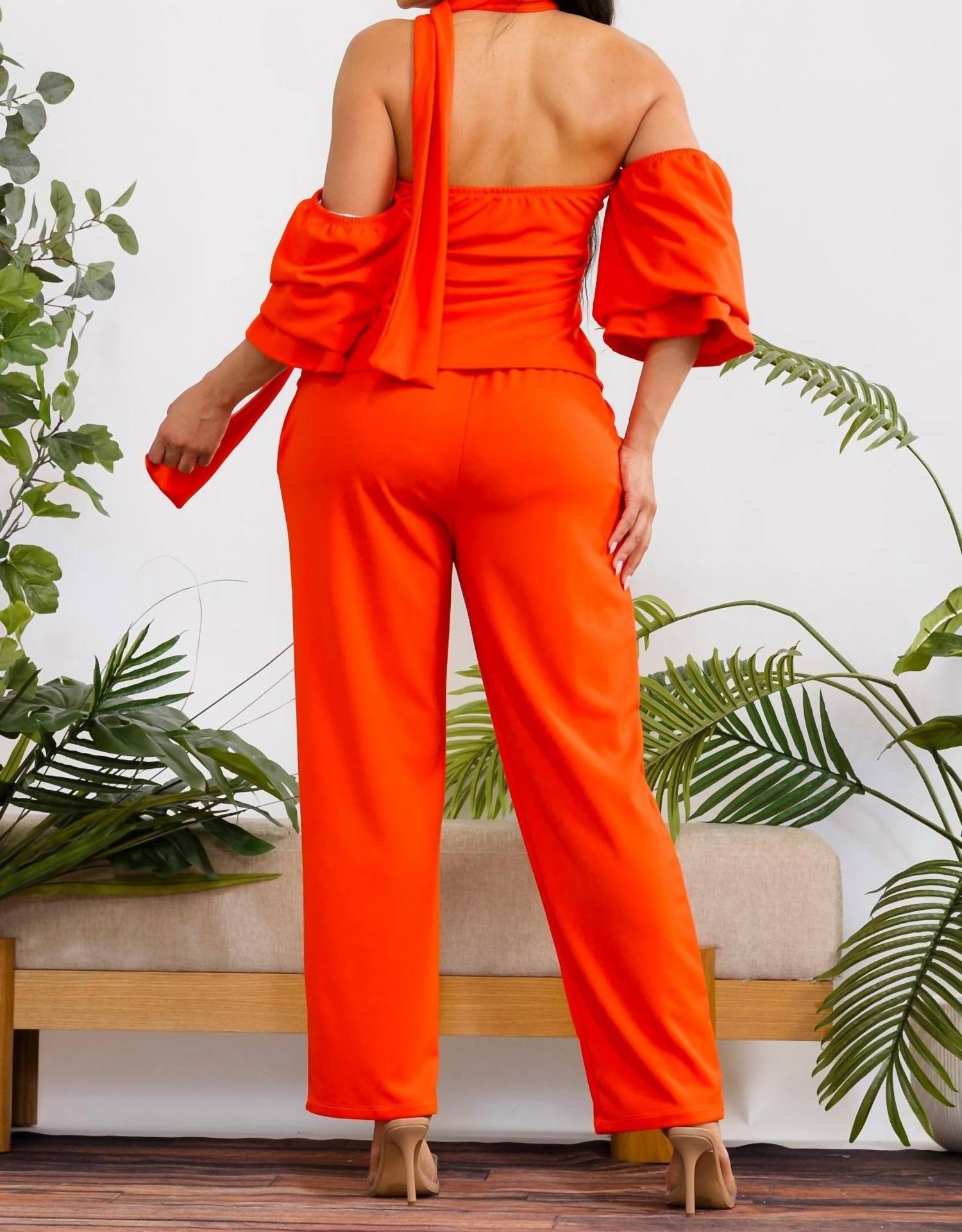 Karen T Design High Waist Mock Neck Two Piece Set in orange - women's sleepwear - alternate view