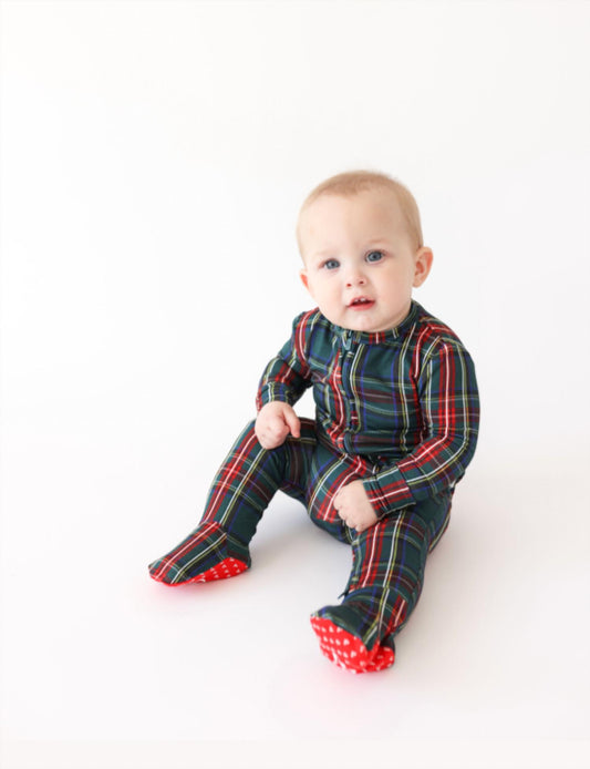 Posh Peanut - Kids Tartan Plaid Footed Ruffle One-piece Footie