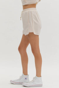 Entro - High Waist Solid Rib Textured Shorts