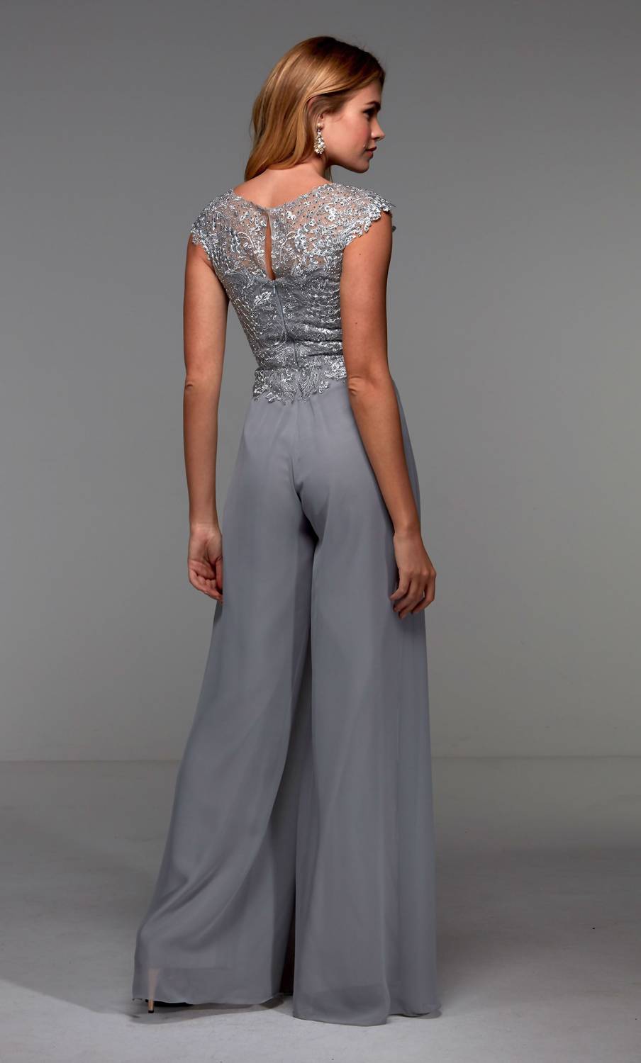 ALYCE PARIS Cap Sleeve Jumpsuit in silver - women's pants - alternate view