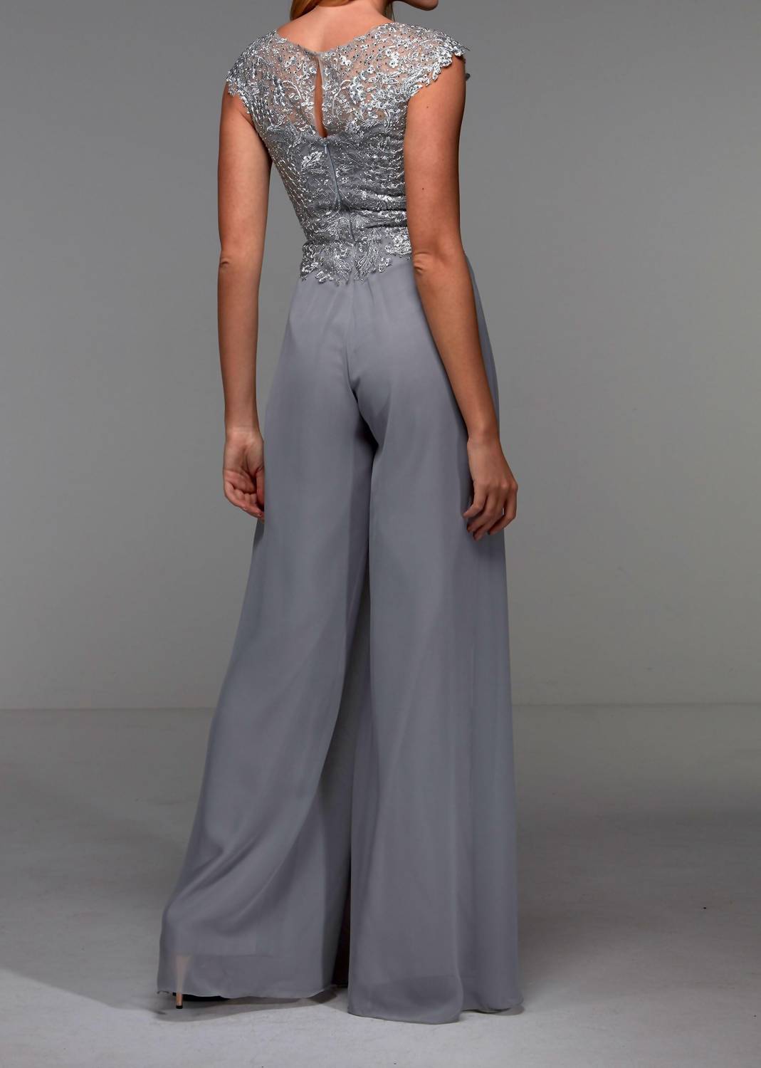 ALYCE PARIS Cap Sleeve Jumpsuit in silver - women's pants - detail view