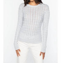 Kinross Featherweight Sequin Cable Pullover in dove - women's sweater