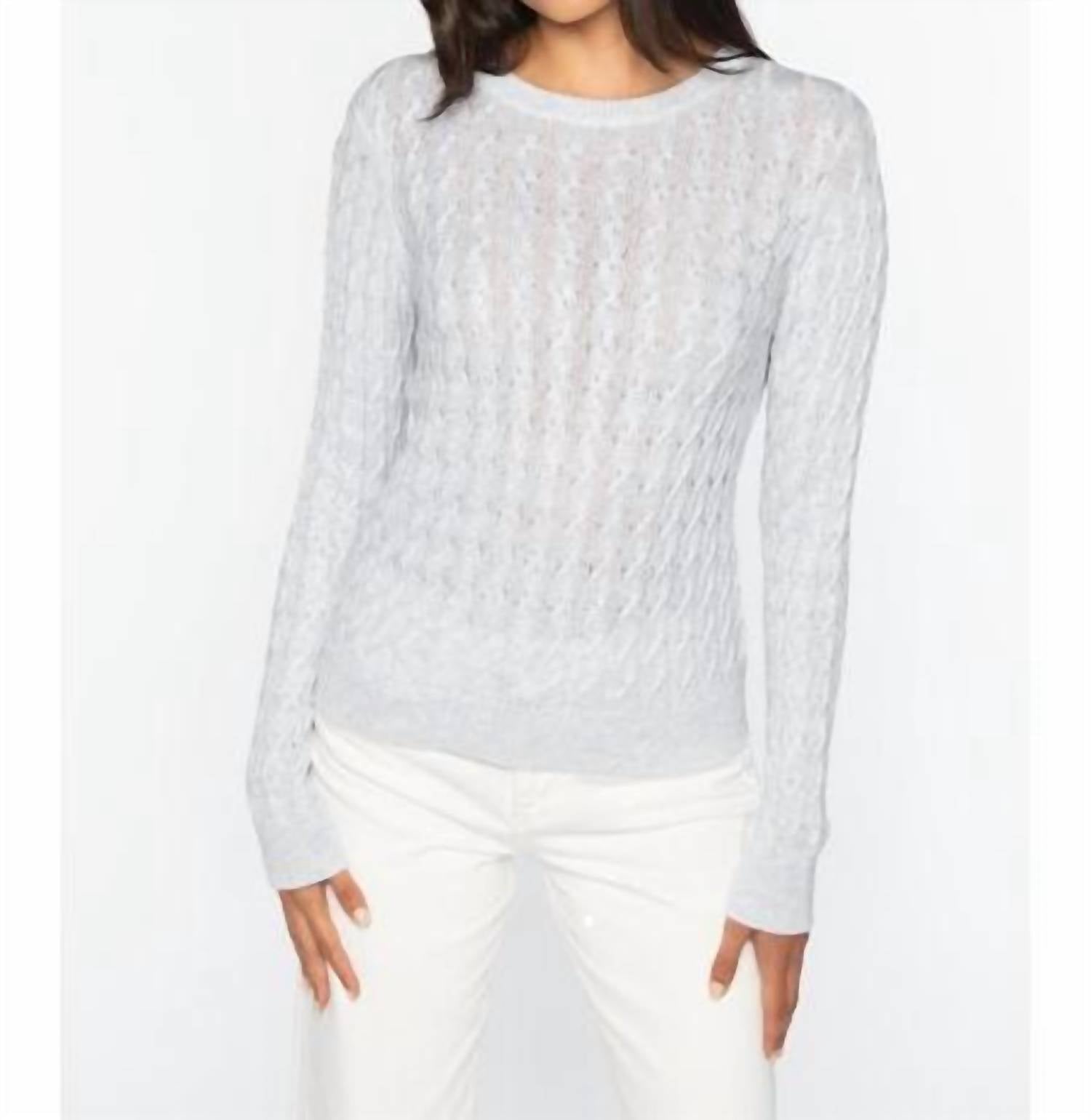Kinross Featherweight Sequin Cable Pullover in dove - women's sweater