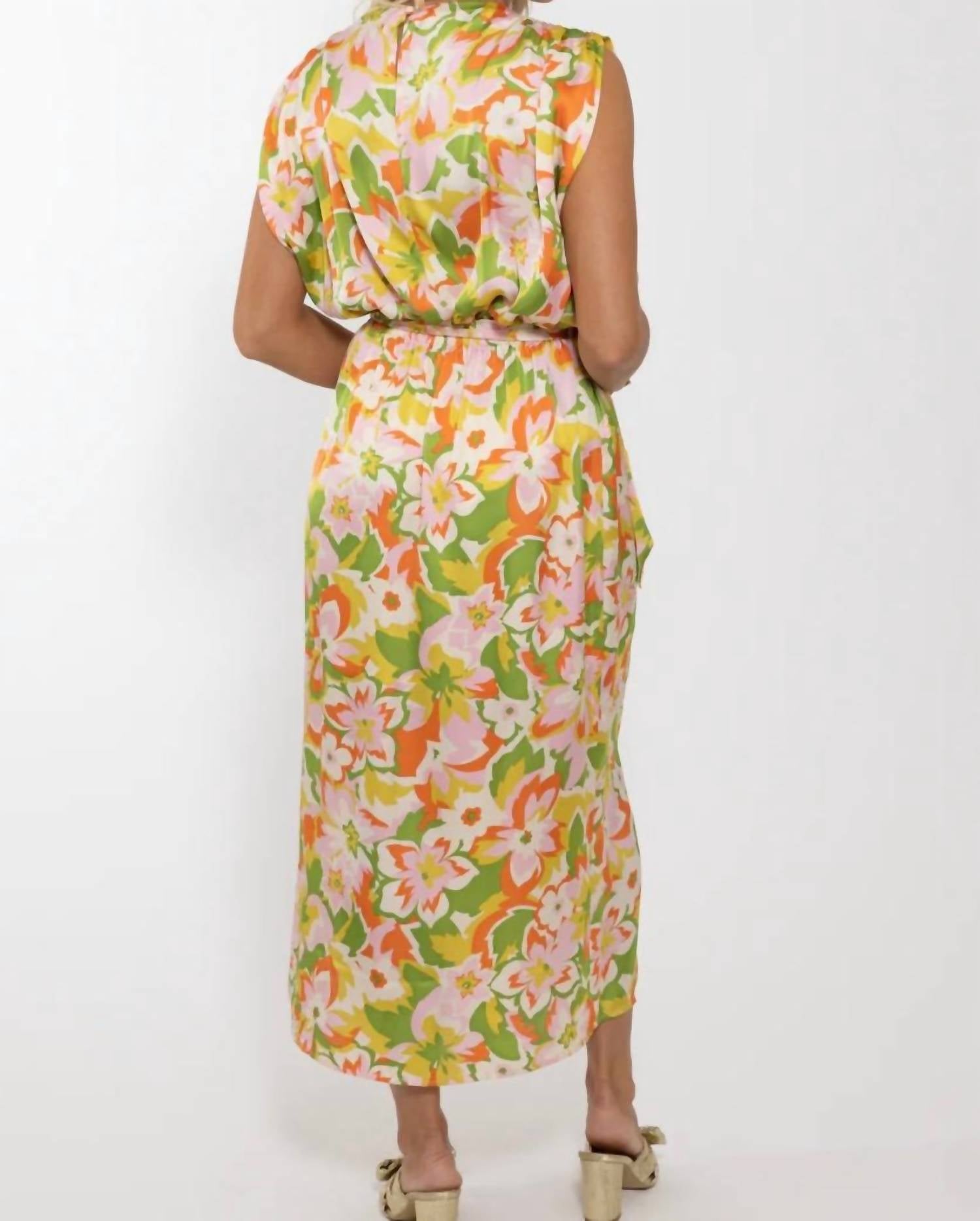 Karlie - Women's Abstract Floral Satin Drape Maxi Dress