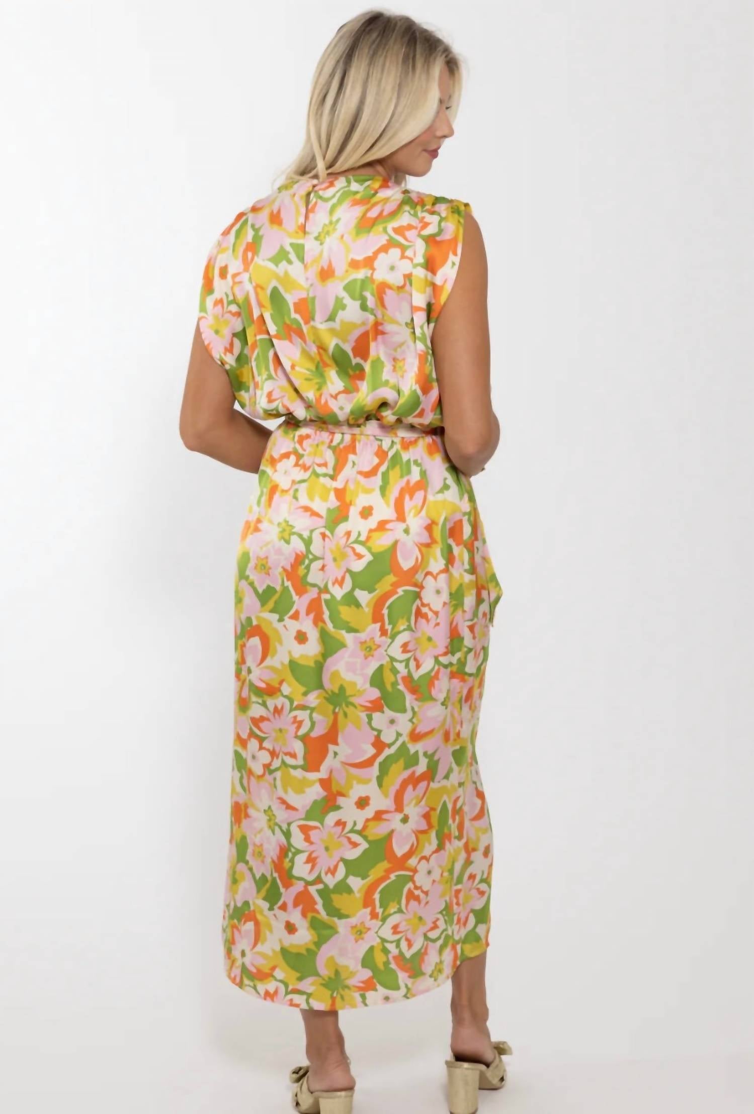 Karlie - Women's Abstract Floral Satin Drape Maxi Dress