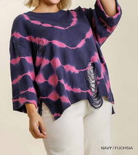 Umgee - Tie Dye Distressed Pullover Sweater