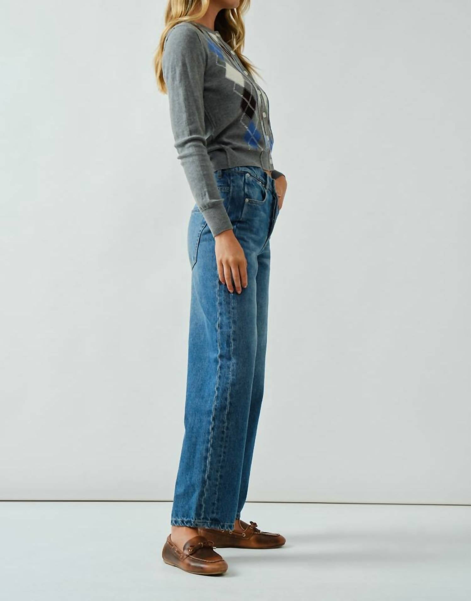 Aaron & Amber - Argyle Button Front Sweater Cardigan