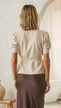 Skies Are Blue - Ribbed Short Sleeve Peplum Cardigan Top