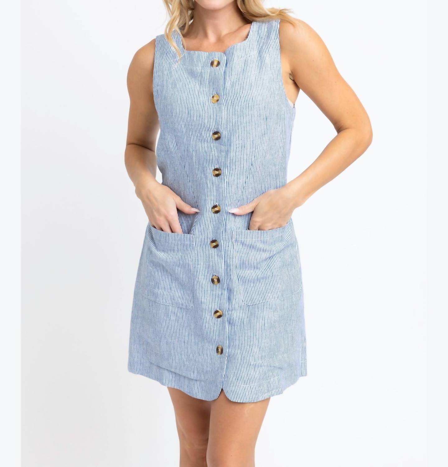 Karlie - Women's Denim Stripe Sleeveless Shift Dress