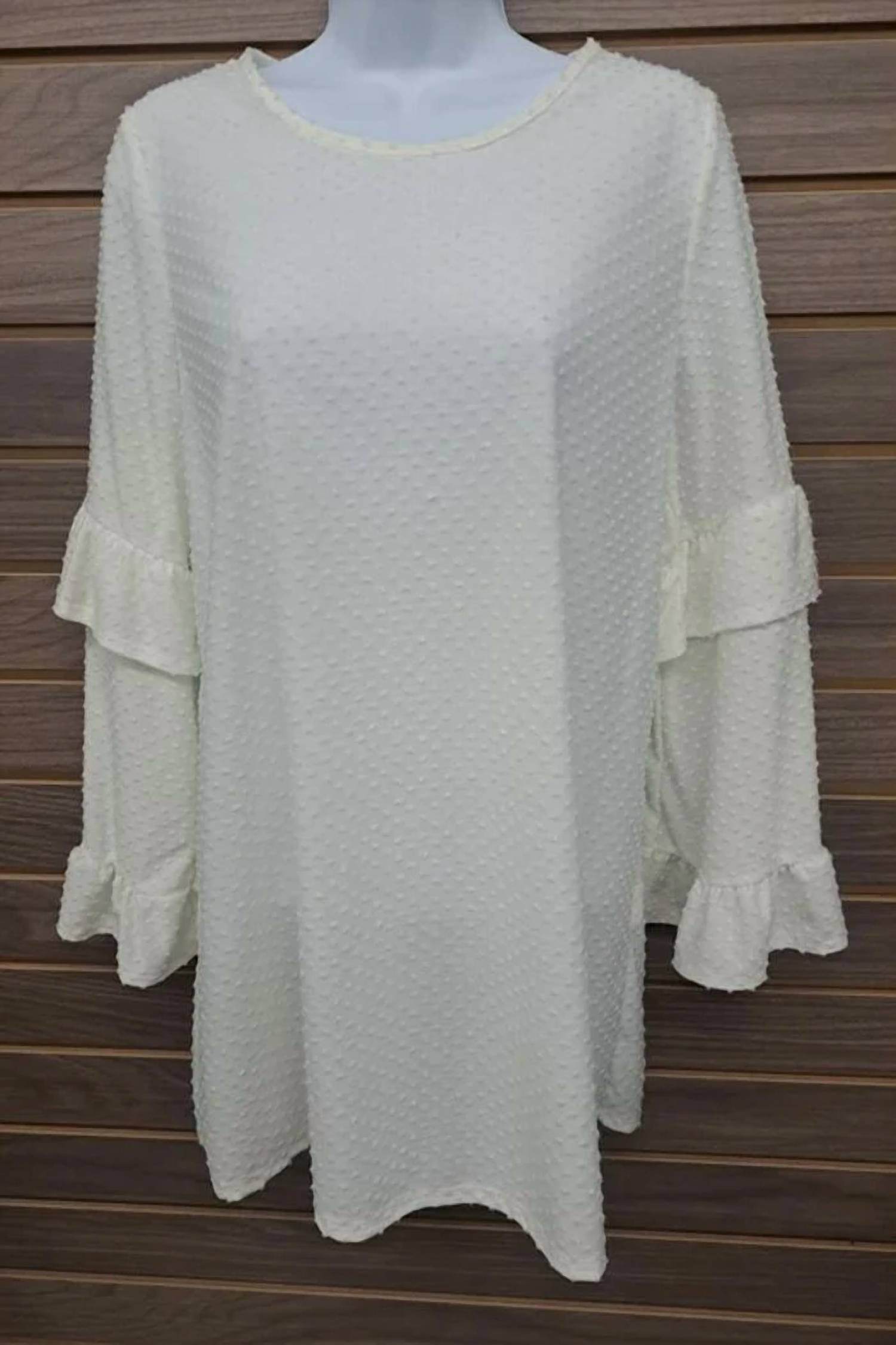 Vine & Love - Women's Swiss Dot Ruffle Shirt