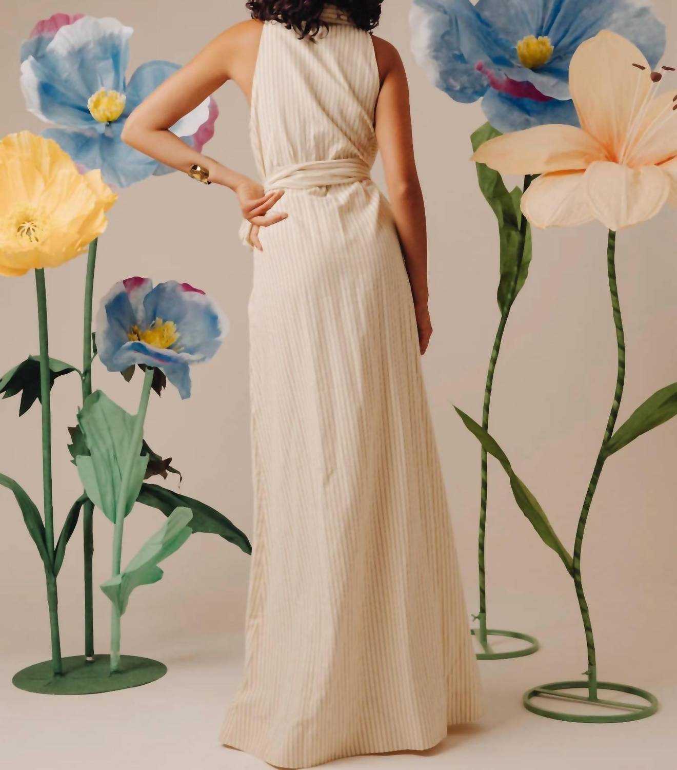 LOVE THE LABEL Arlene Midi Dress in macadamia seersucker - women's dress - detail view