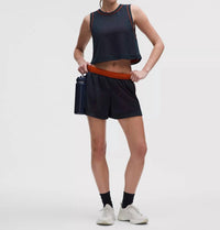 lululemon Double Layered Mesh Reversible Tank in true navy autumn rust - women's tank top - detail view