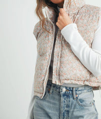 Buttermelon - High Neck Floral Puffer Vest