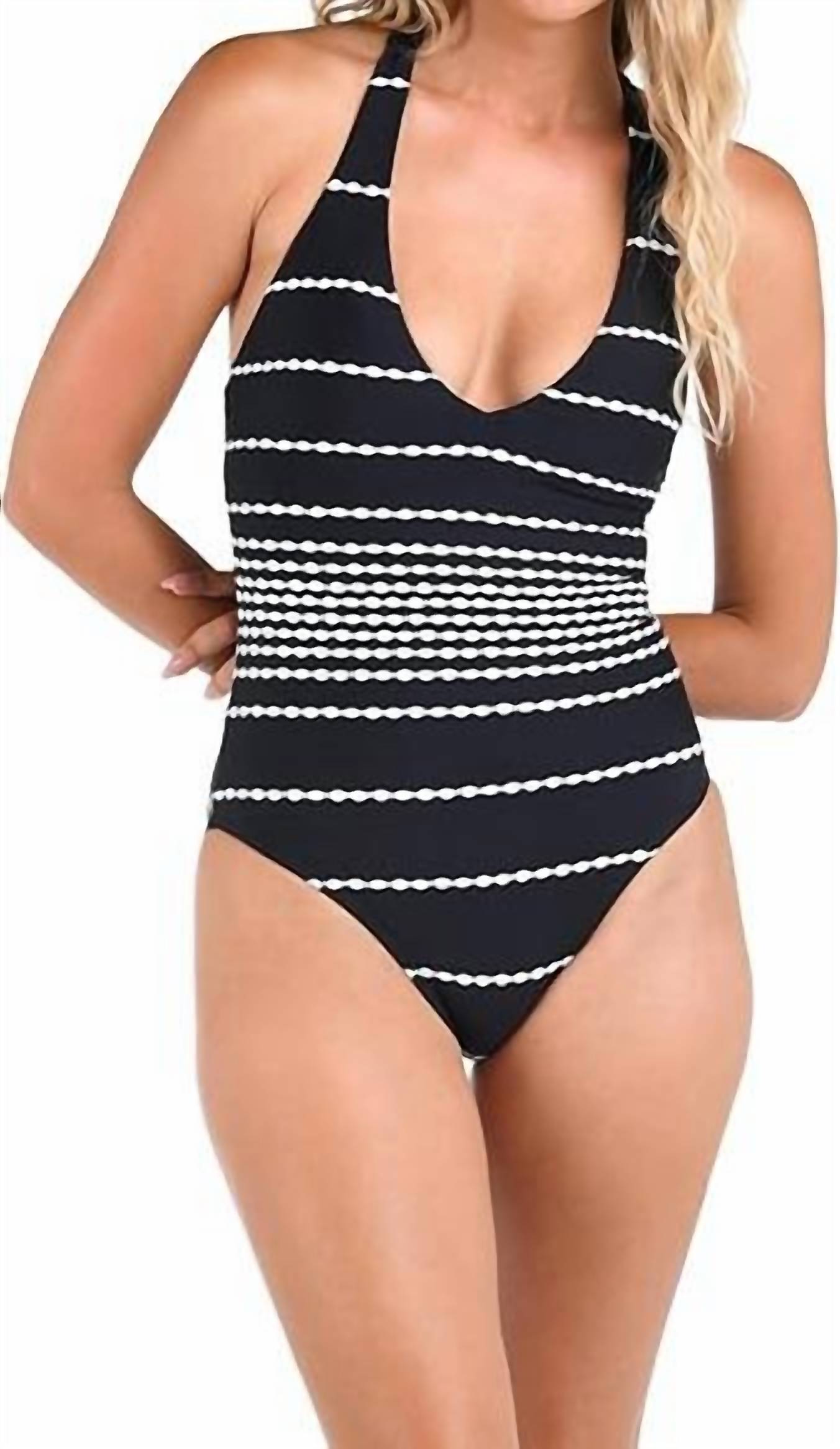 La Blanca Women's City Lights Back Tie One Piece Swimsuit in black - women's swimwear