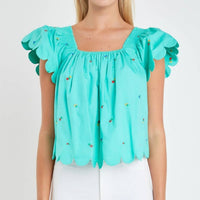 2.7 August Apparel - Women's Scalloped Hem Ruffle Detail Top
