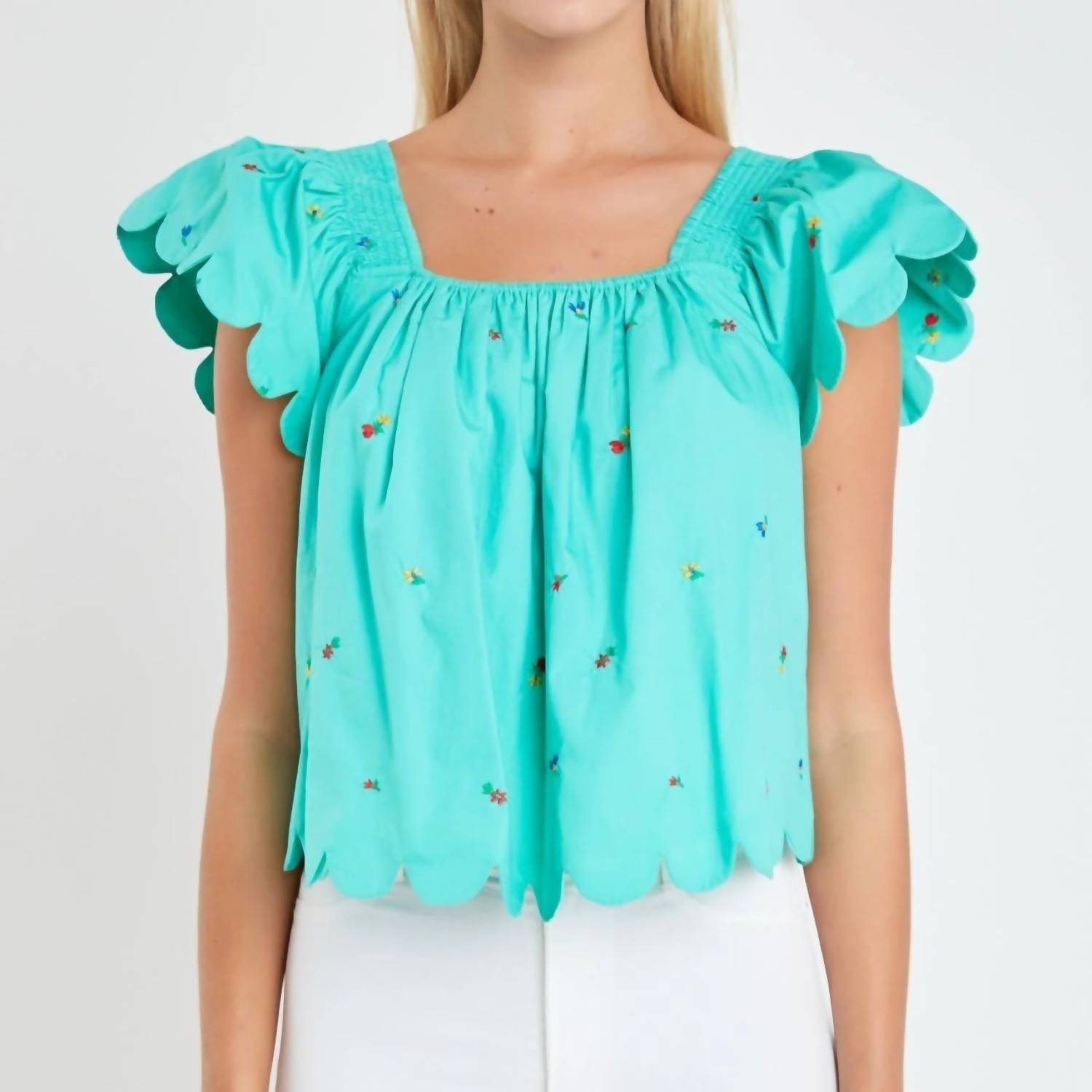 2.7 August Apparel - Women's Scalloped Hem Ruffle Detail Top