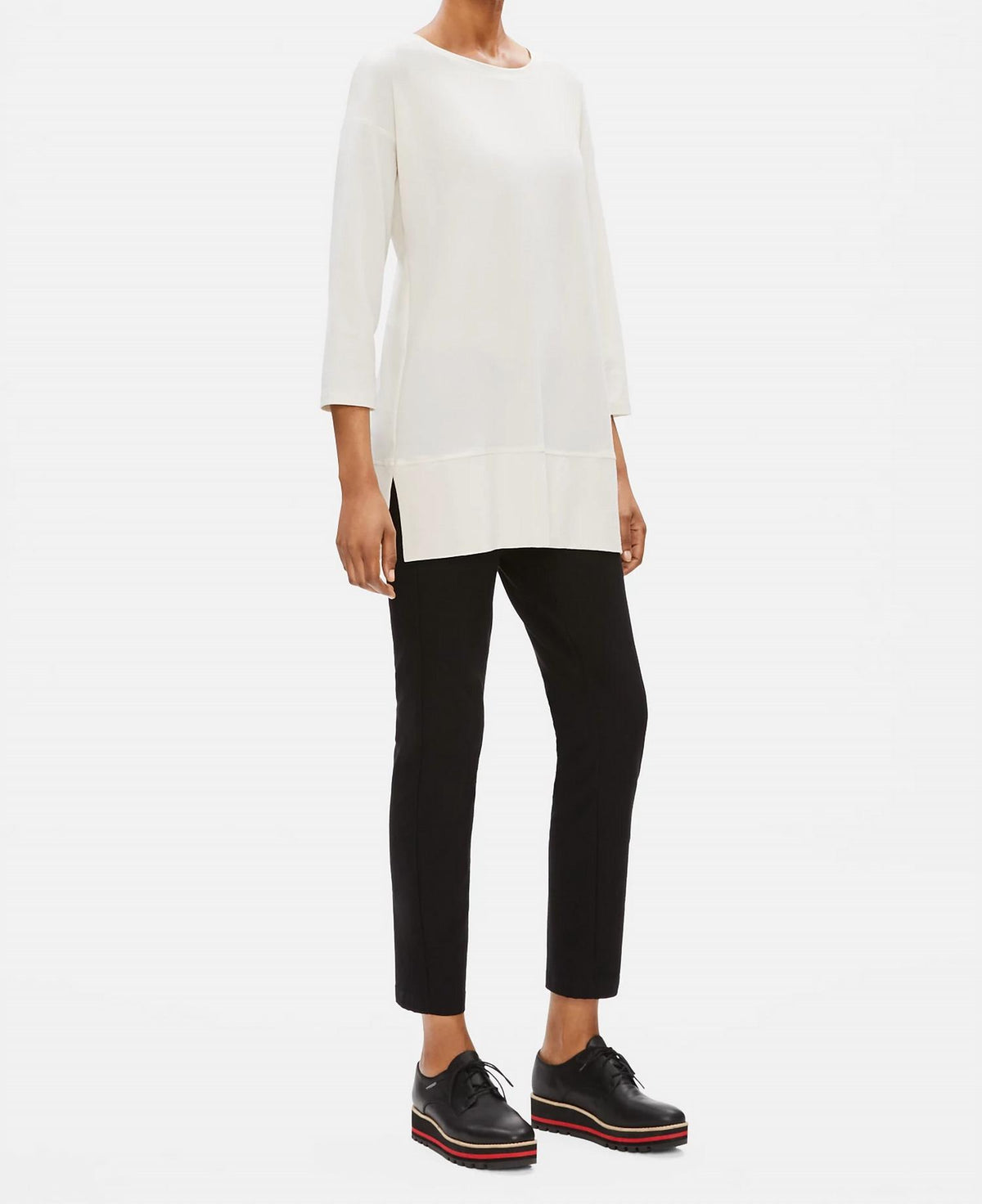 Eileen Fisher - Light-weight Washable Stretch Crepe Tunic Top