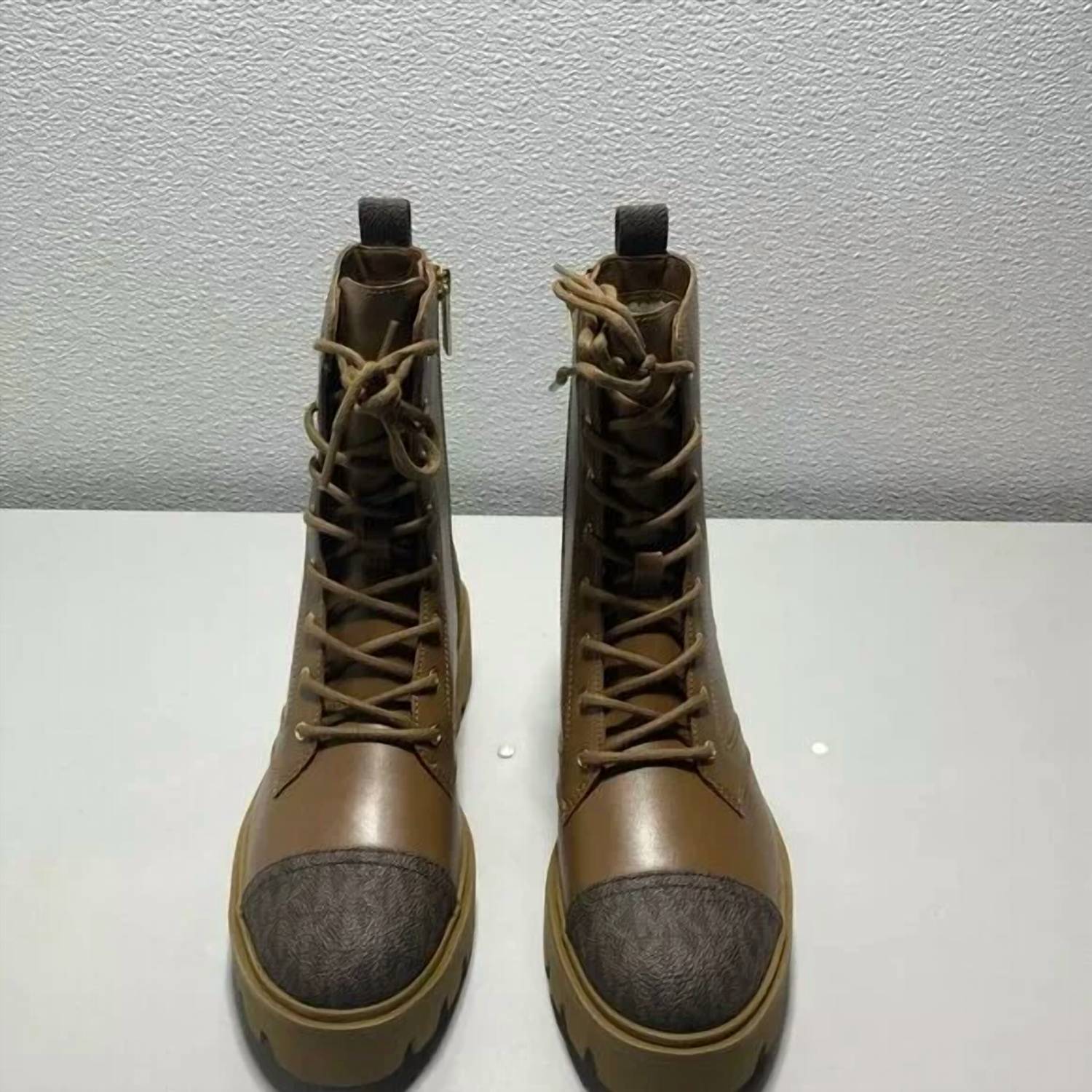 MICHAEL KORS Women's Weiss Faux Leather Tall Combat Bootie in brown - women's shoe - alternate view