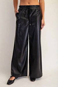 Ee:Some - Pleather Tie Waist Pants