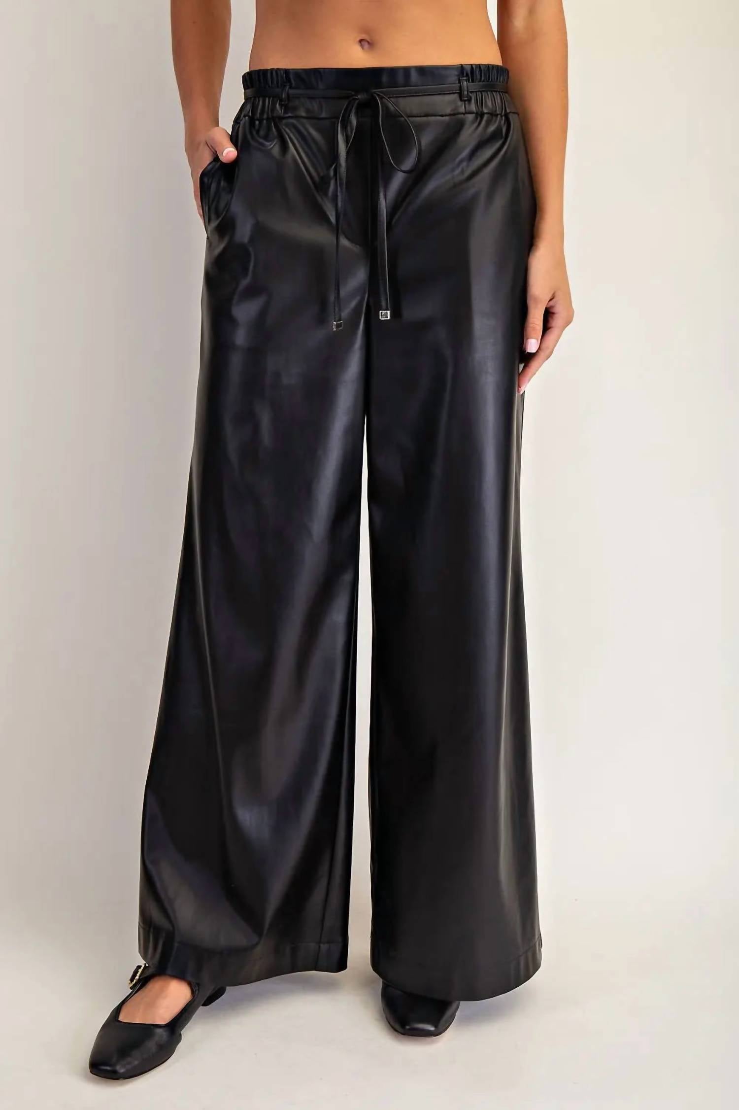 Ee:Some - Pleather Tie Waist Pants
