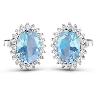 Diana M Jewels Women's Oval Natural Aquamarine Stud Earrings (2.36 Ct) - Classic Plus in 14k white gold - women's jewelry - detail view