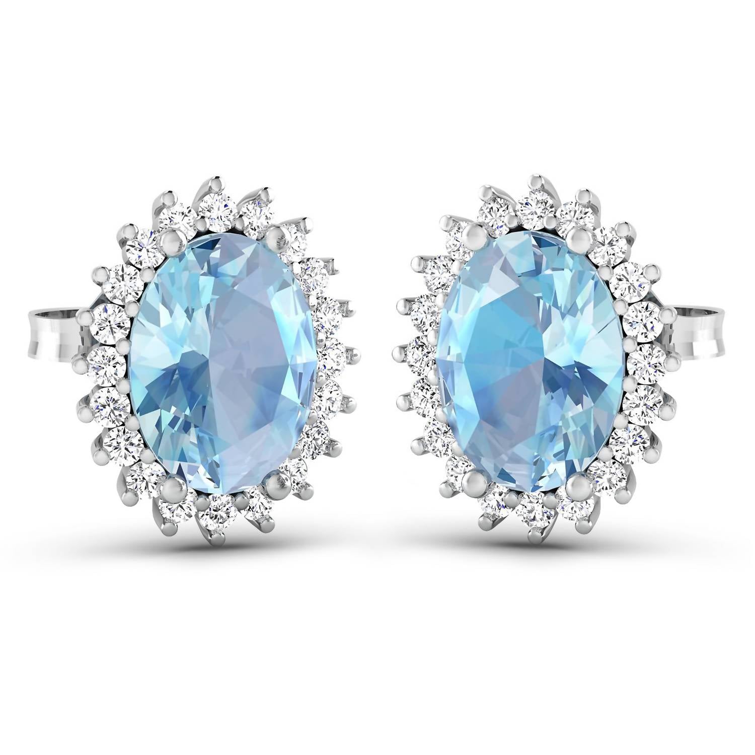 Diana M Jewels Women's Oval Natural Aquamarine Stud Earrings (2.36 Ct) - Classic Plus in 14k white gold - women's jewelry - detail view