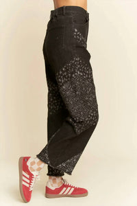 Davi & Dani - Floral High-rise Cotton Blend Wide Leg Jeans