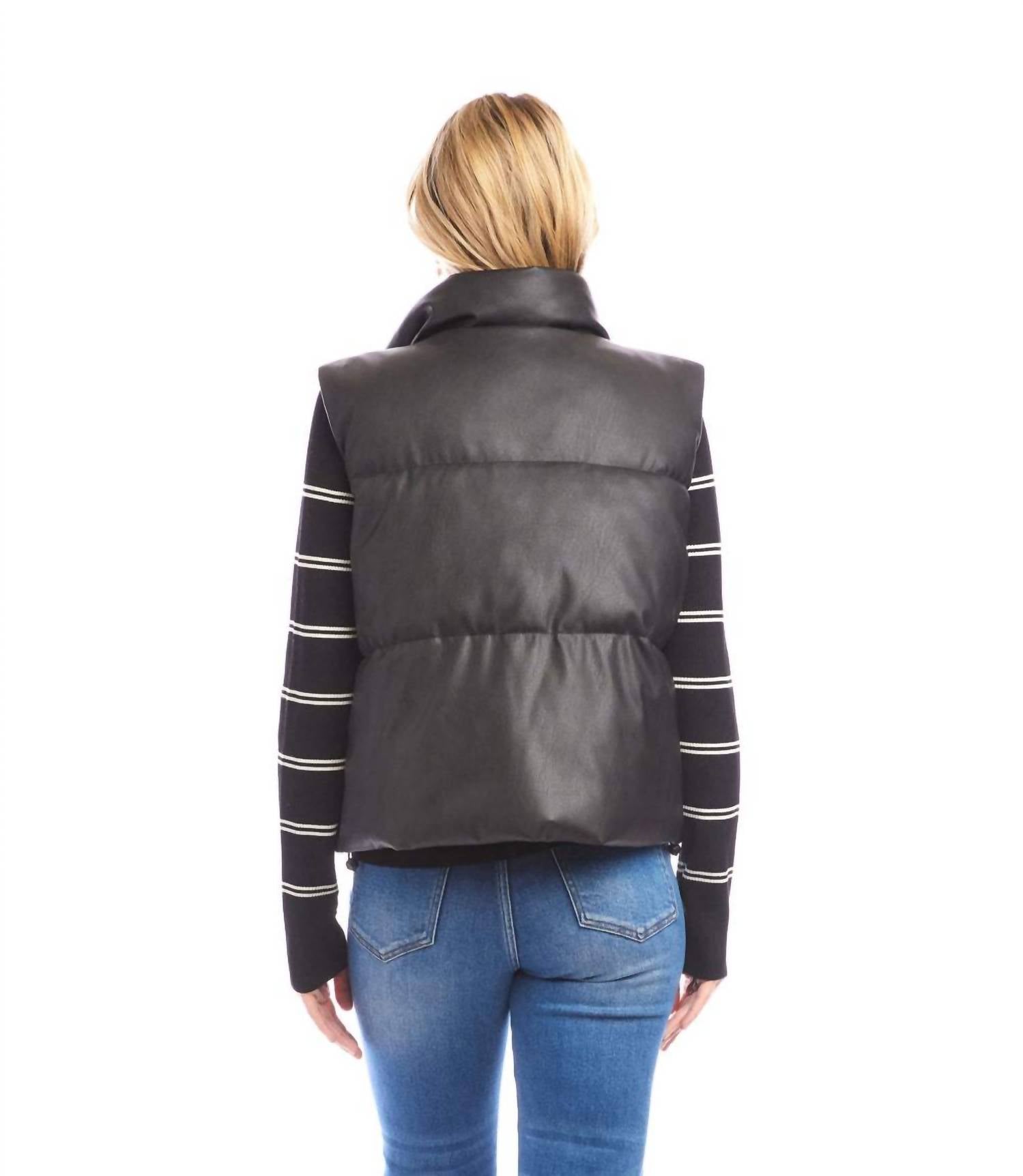Karen Kane Faux Leather Quilted Puffer Vest in black - women's jacket - alternate view