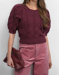 Greylin - HALLIE CABLE KNIT PUFF SLEEVE SWEATER TOP