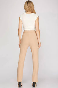 She + Sky - Heavy Knit Side Split-hem Straight Pants