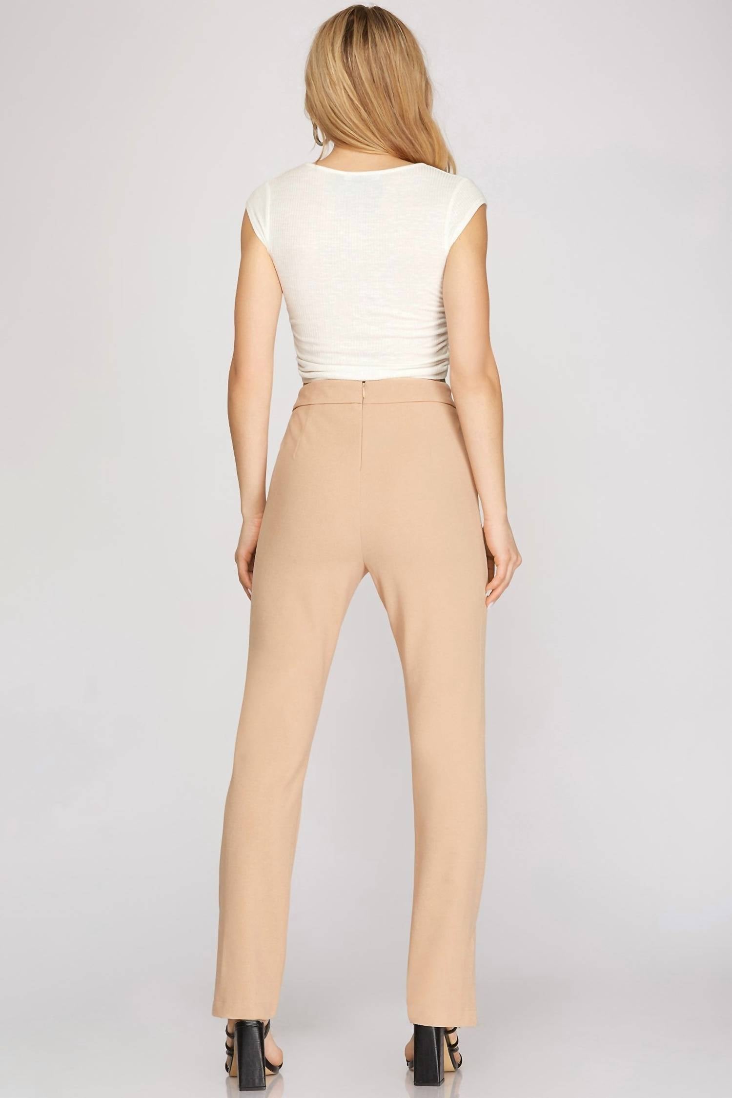 She + Sky - Heavy Knit Side Split-hem Straight Pants