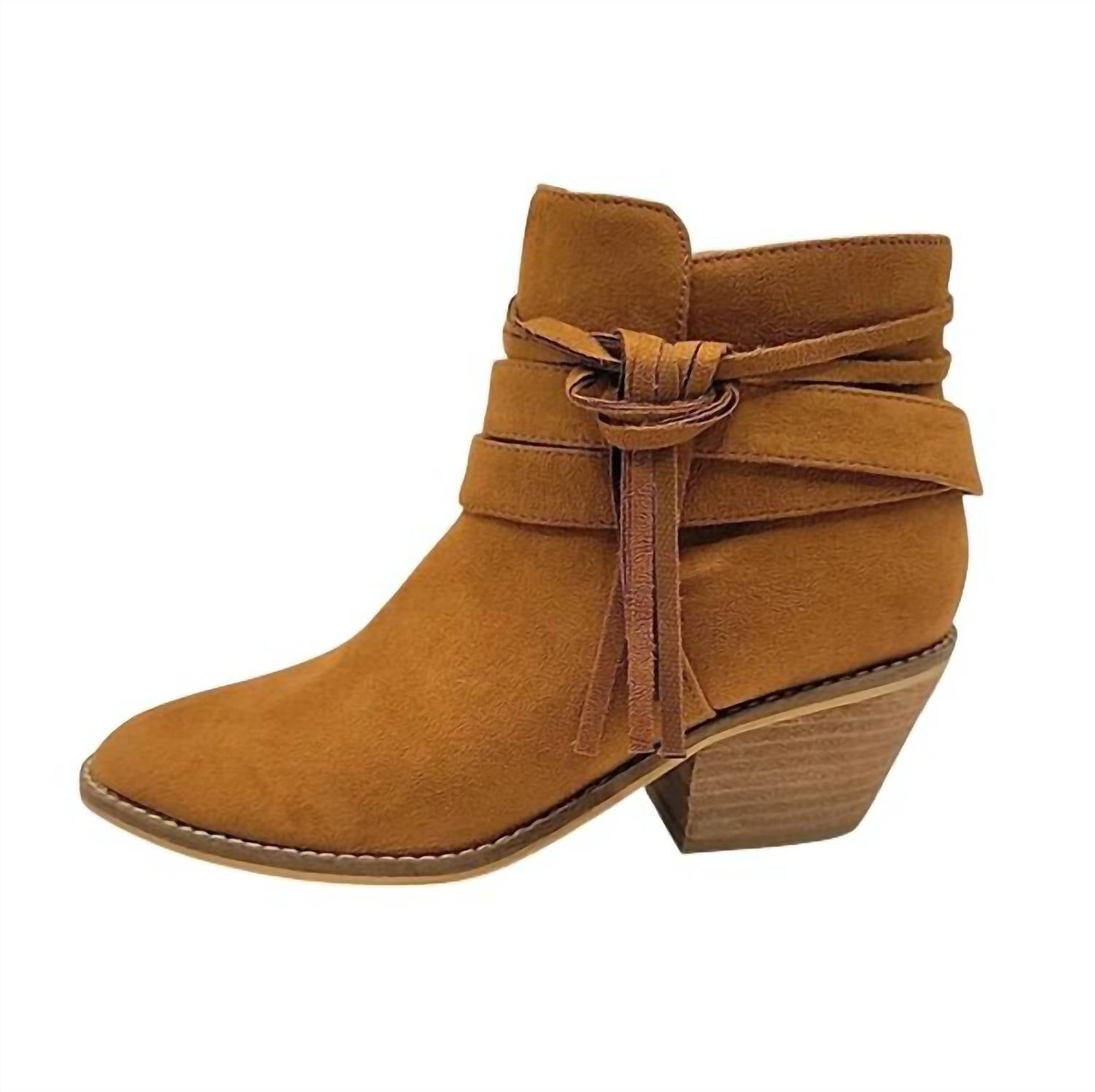 Boutique By Corkys Women's Top Knot Faux Suede Ankle Boots in cognac - women's shoe - alternate view