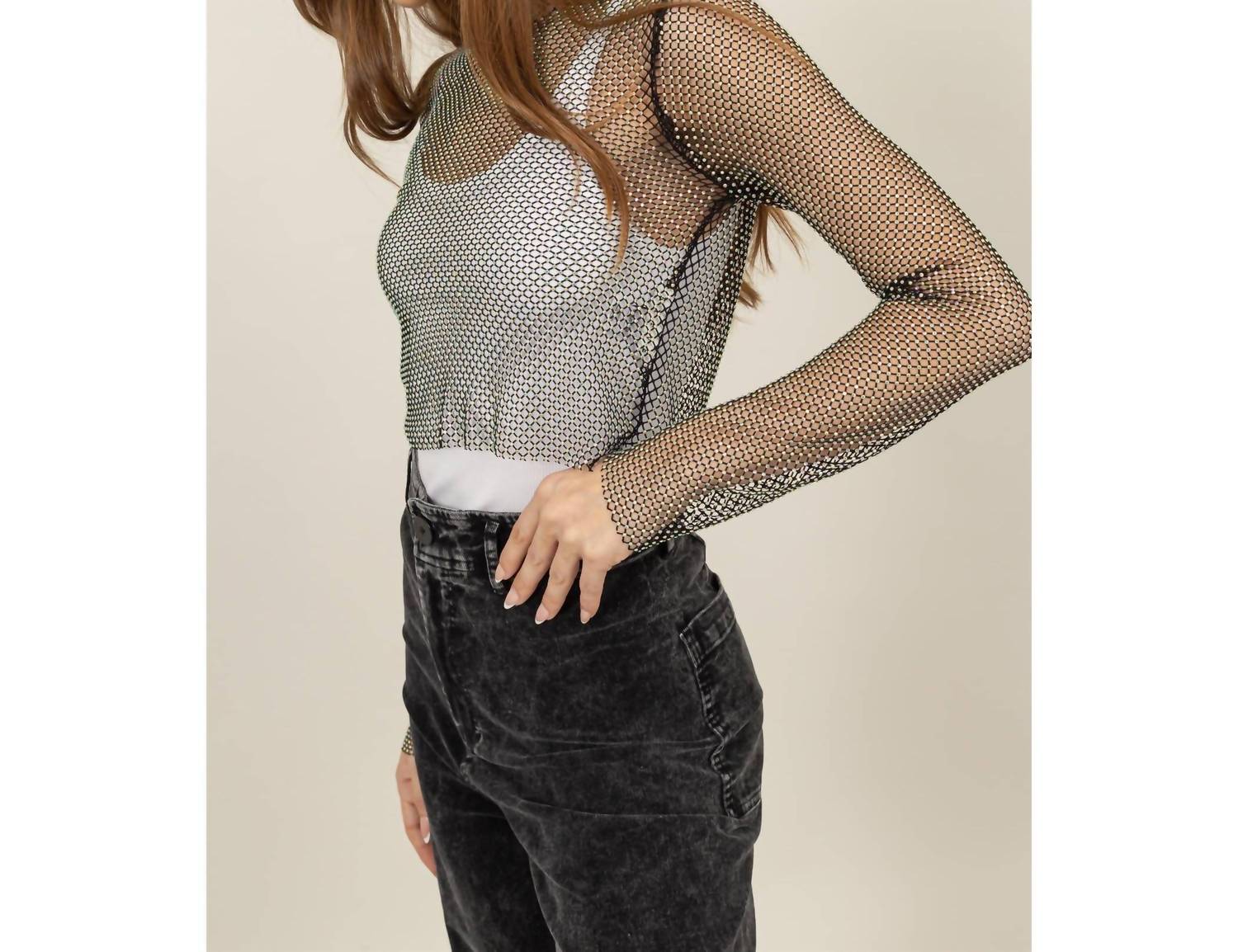 Hyfve - Fishnet Rhinestone Cover-up Top