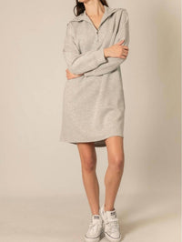 P.CILL Butter Modal Quarter Zip Long Sleeve Dress in heather grey - women's dress